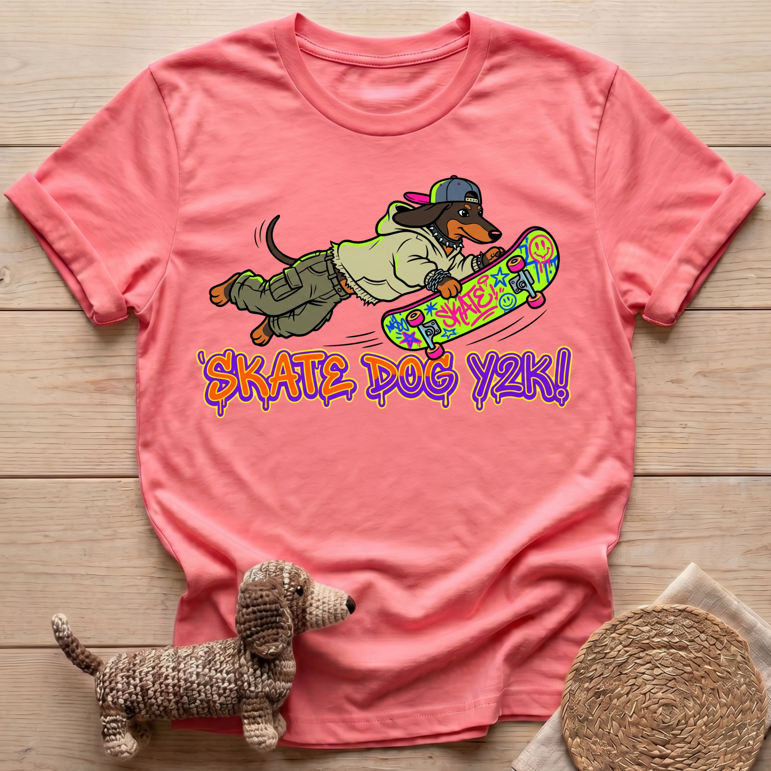 Skater Dachshund Y2K T-Shirt