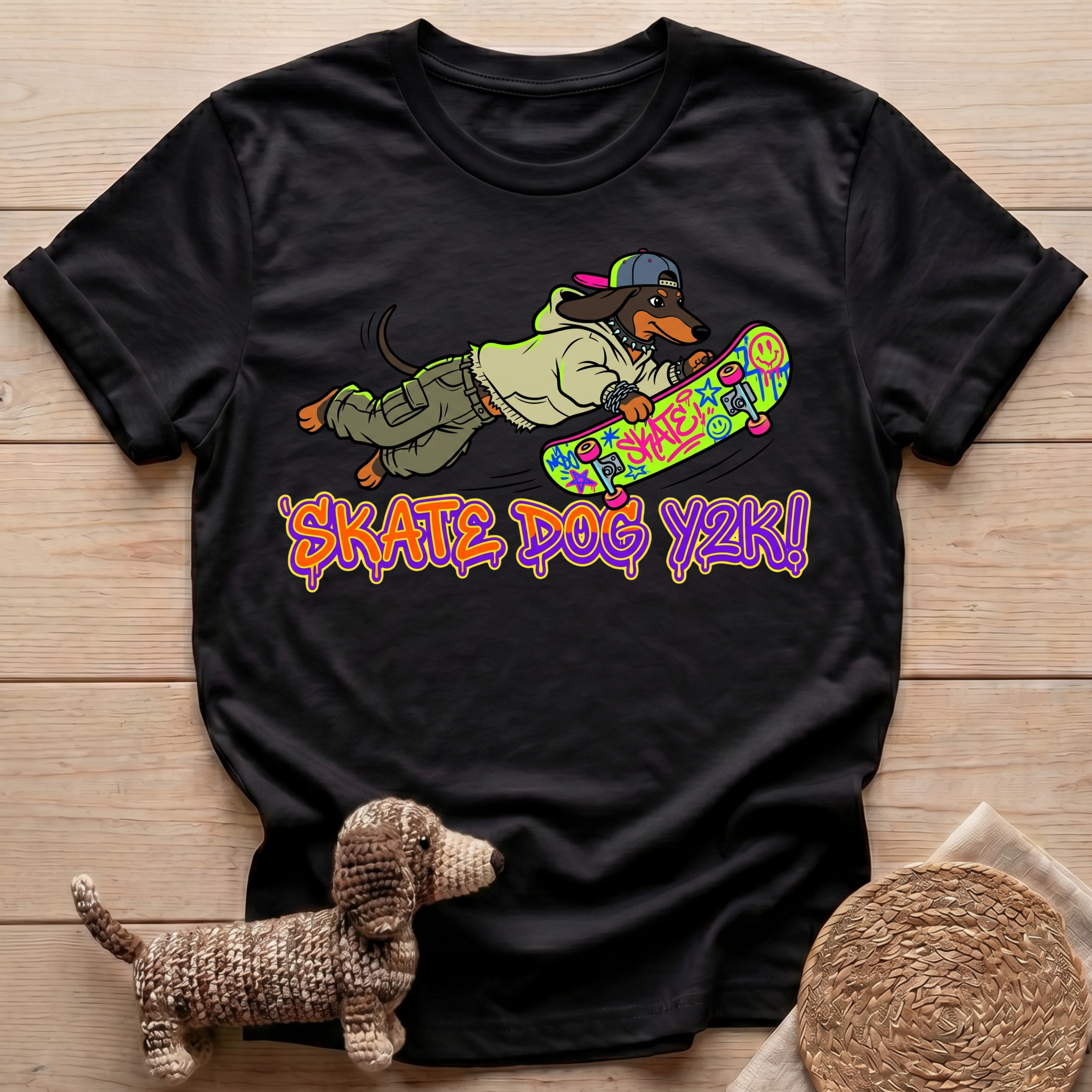 Skater Dachshund Y2K T-Shirt