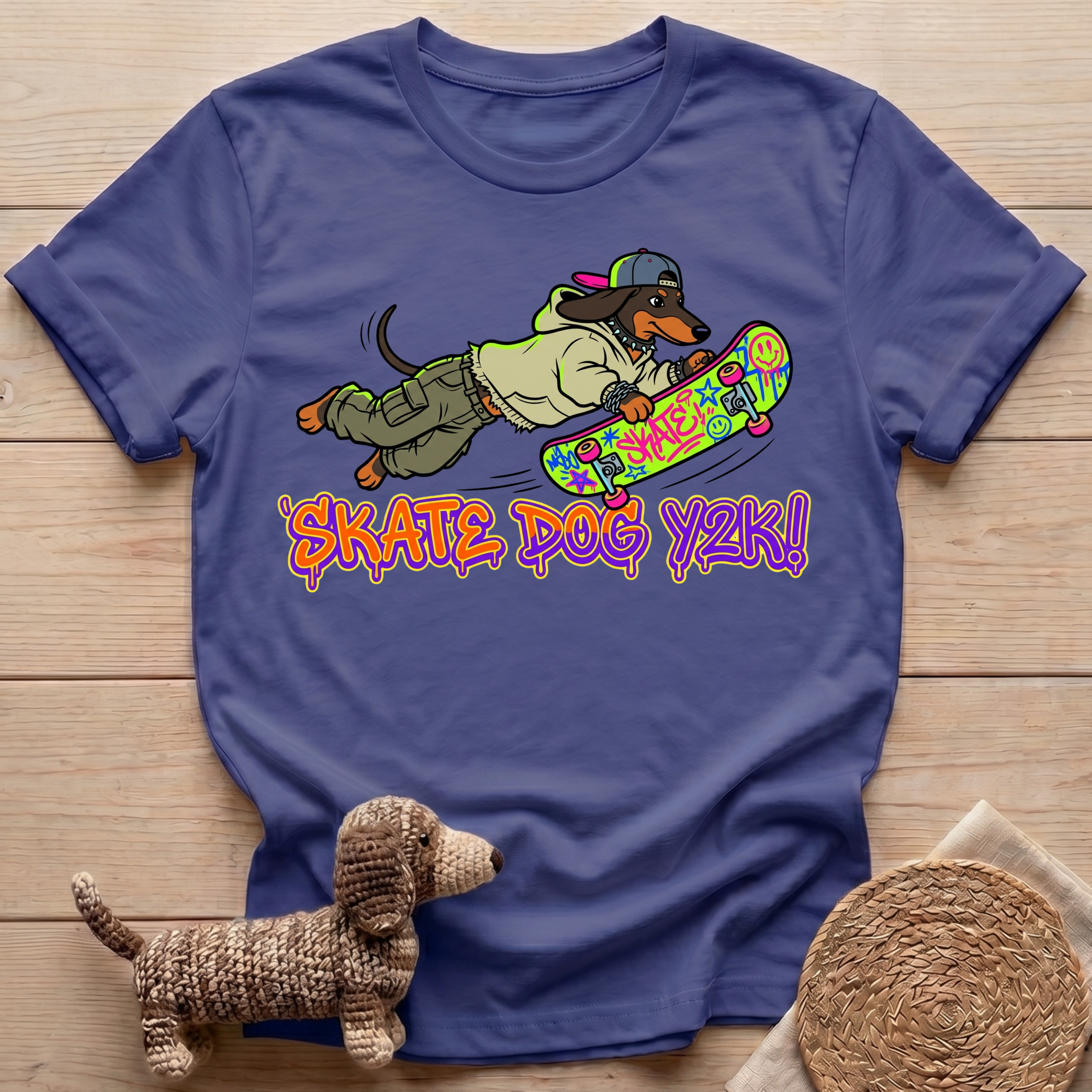 Skater Dachshund Y2K T-Shirt
