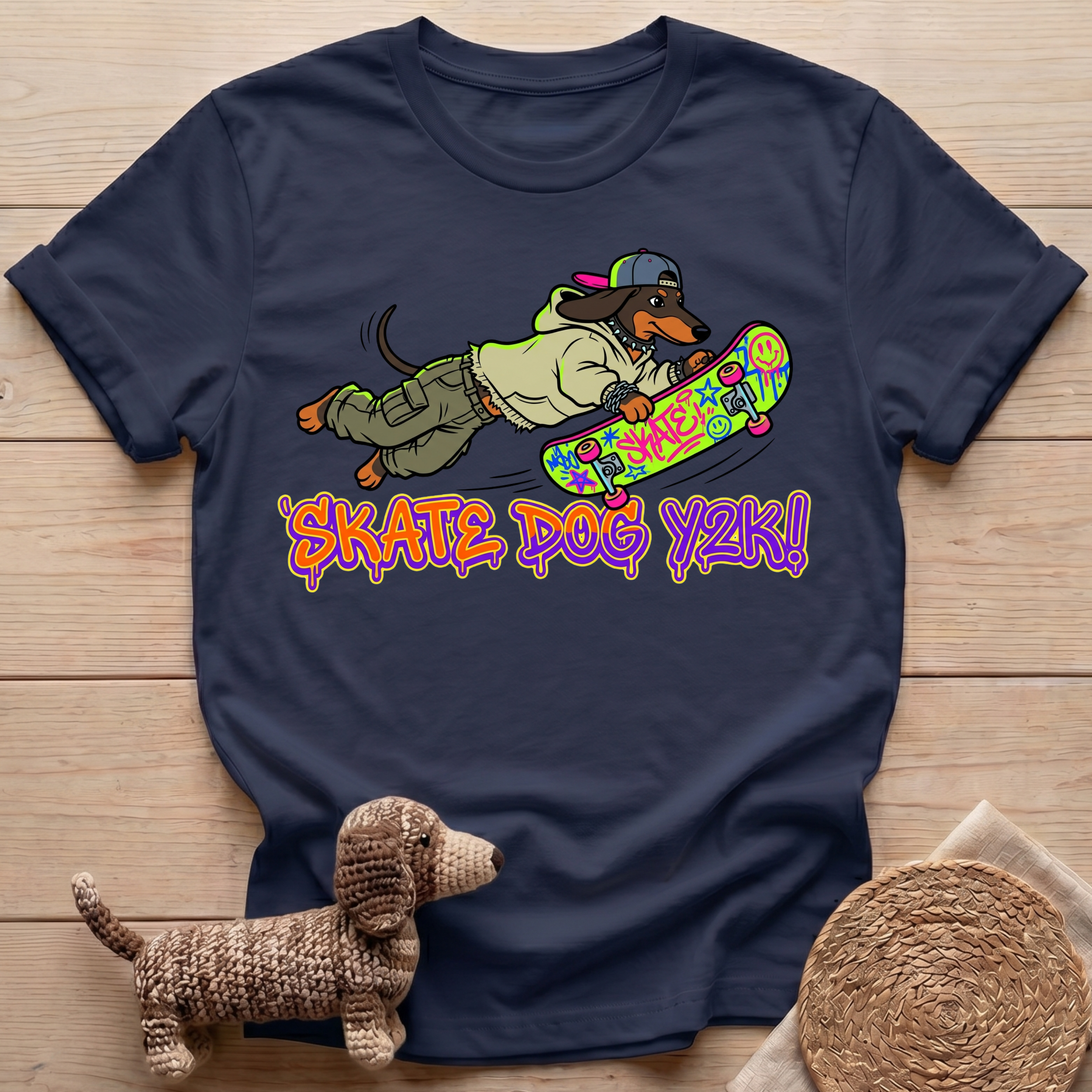 Skater Dachshund Y2K T-Shirt