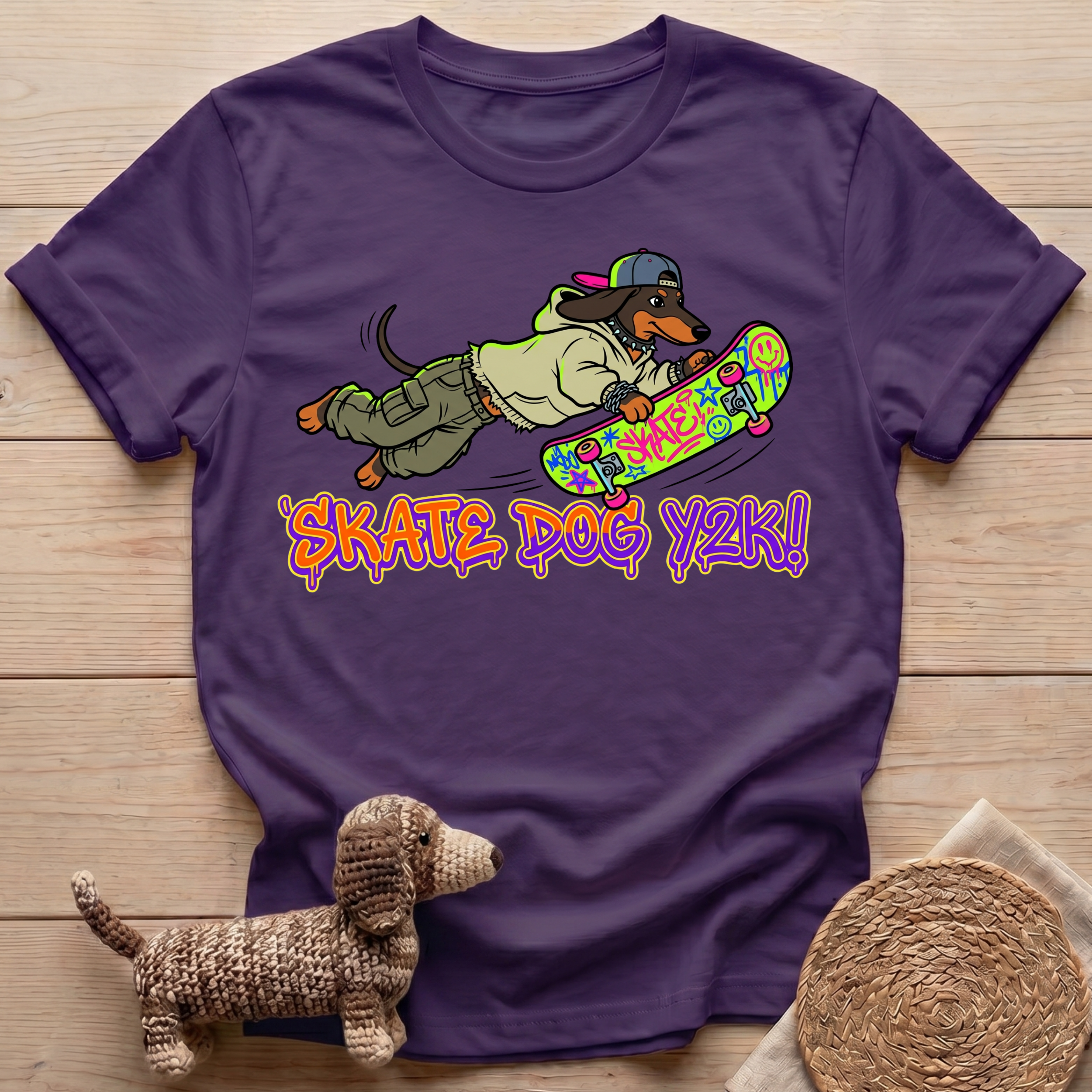 Skater Dachshund Y2K T-Shirt