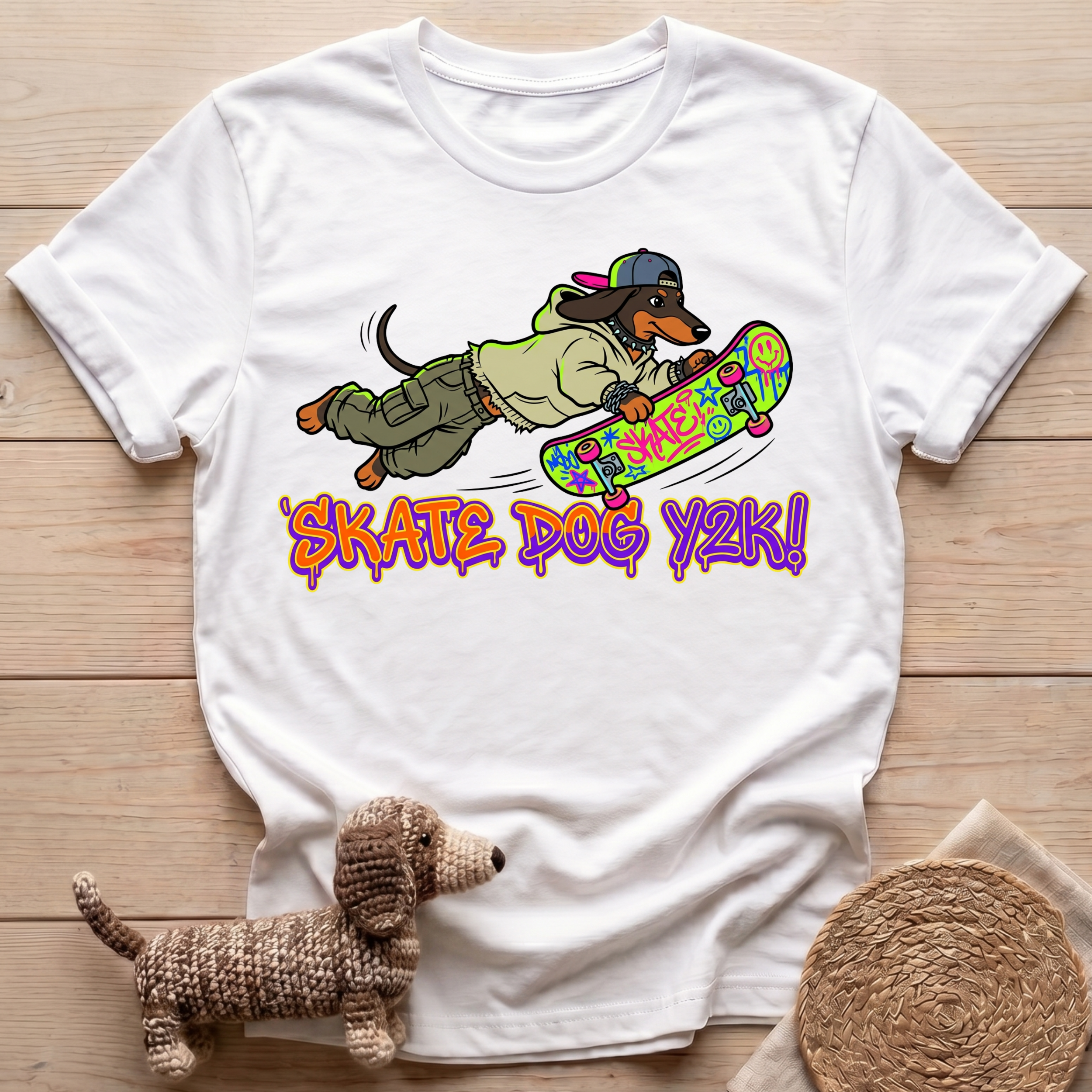 Skater Dachshund Y2K T-Shirt
